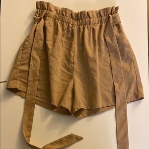 Women's Tan Paperbag Waist Shorts